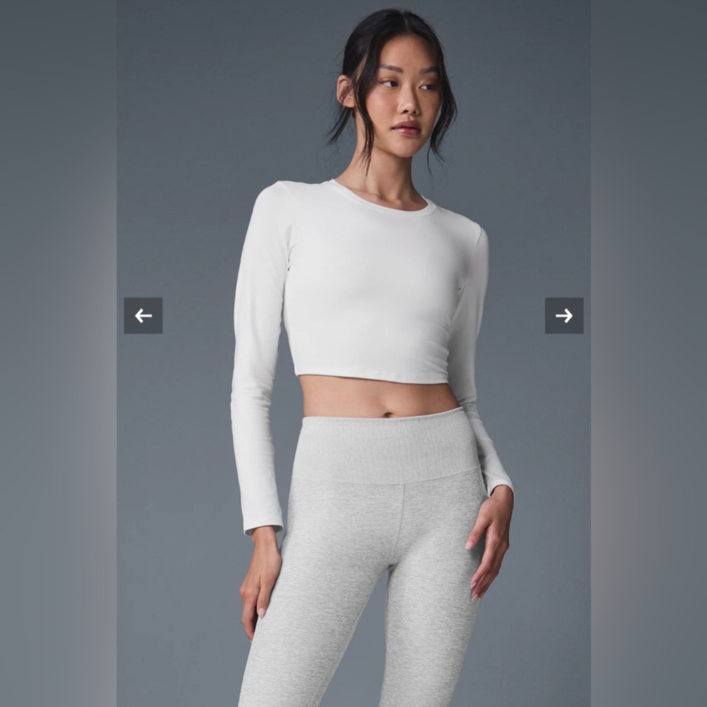 Alosoft Crop Finesse Long Sleeve in White XS